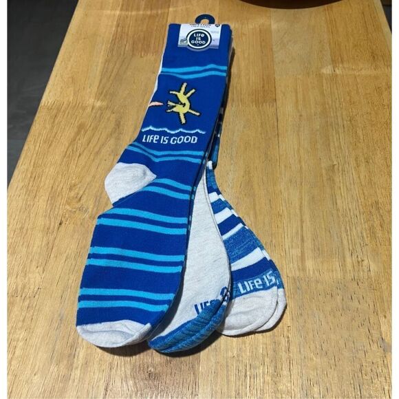 Life Is Good Mens 3 Pack Crew Socks NEW Blue Patterned - Picture 4 of 8